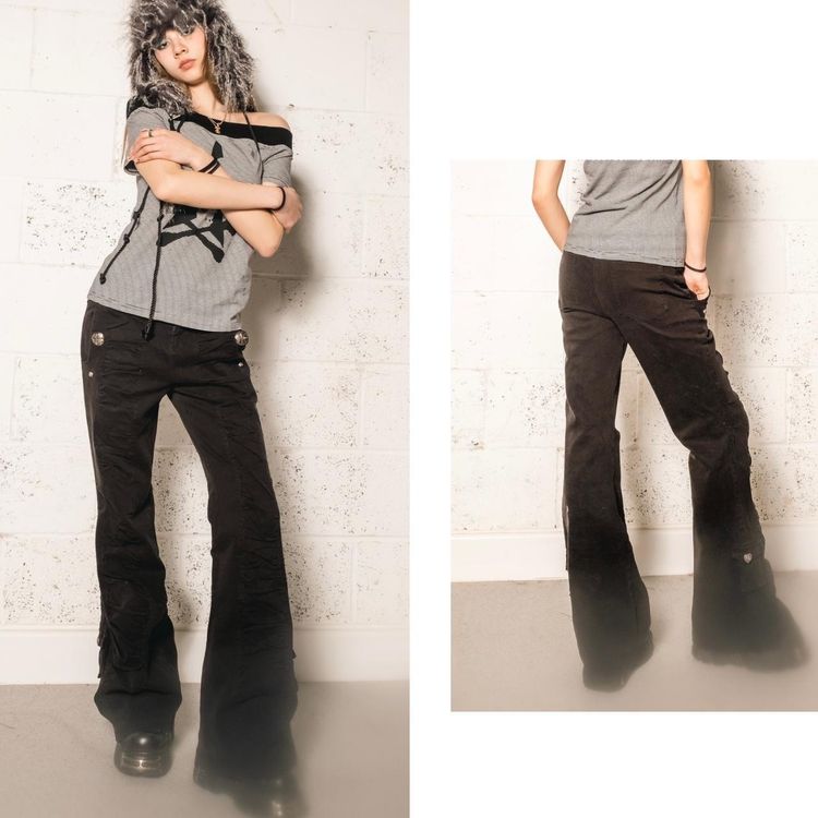Double Punch Black Ruched Flared Jeans 4