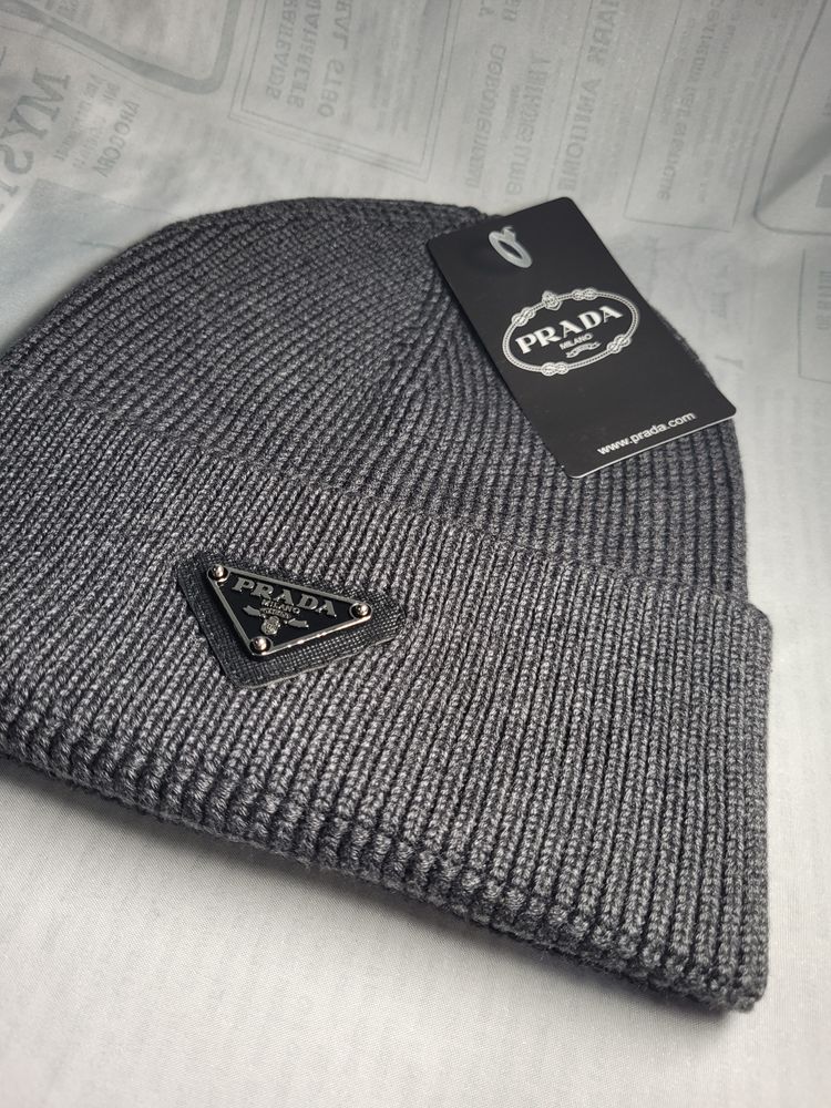 Prada Grey Knit Beanie Hat image 1