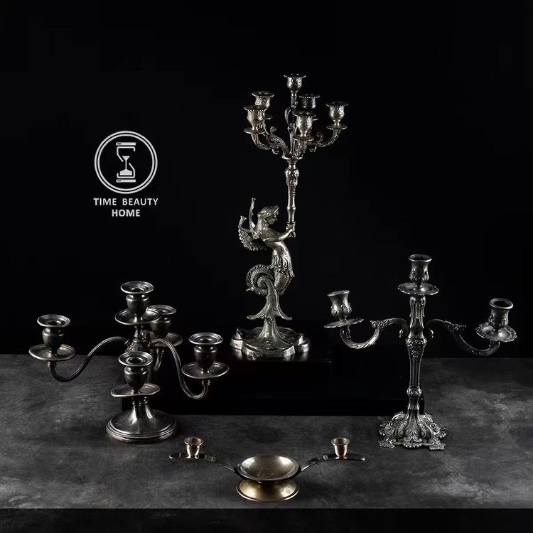 Exquisite European-Style Antique and Vintage Silver-Plated Candlestick Set (4-Piece) image 1