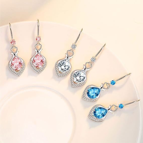 Silver Drop Earrings With Blue Cubic Zirconia Stones 4