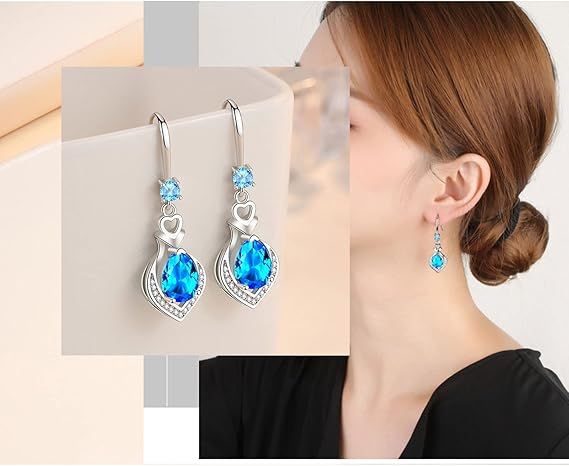 Silver Drop Earrings With Blue Cubic Zirconia Stones 5