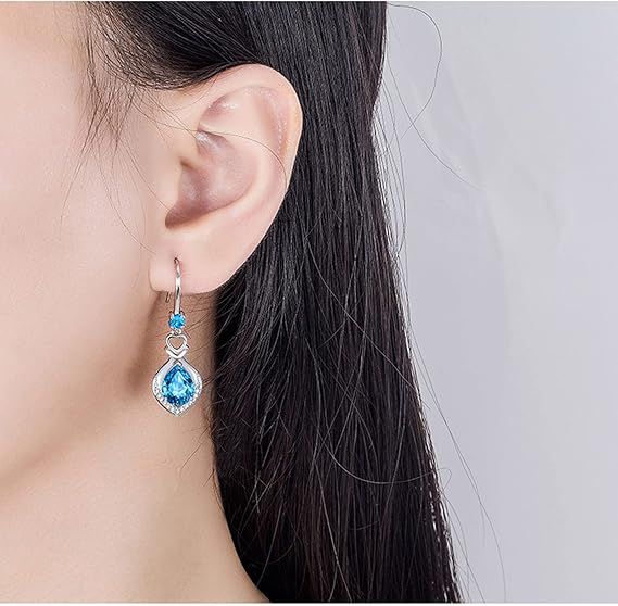 Silver Drop Earrings With Blue Cubic Zirconia Stones 2