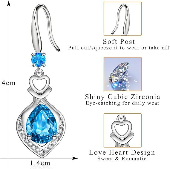 Silver Drop Earrings With Blue Cubic Zirconia Stones 3