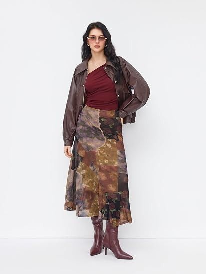 Patchwork Floral Midi Skirt