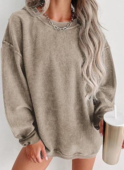 Beige Oversized Corduroy Sweatshirt imagen 2