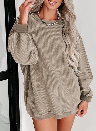 Beige Oversized Corduroy Sweatshirt imagen 4