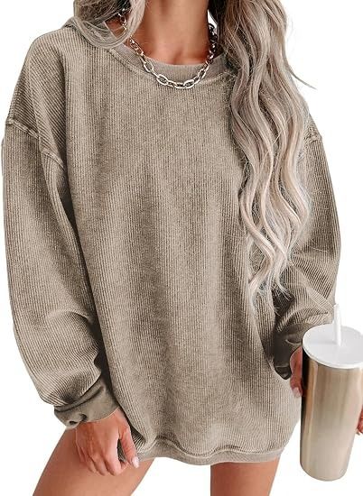 Beige Oversized Corduroy Sweatshirt imagen 1