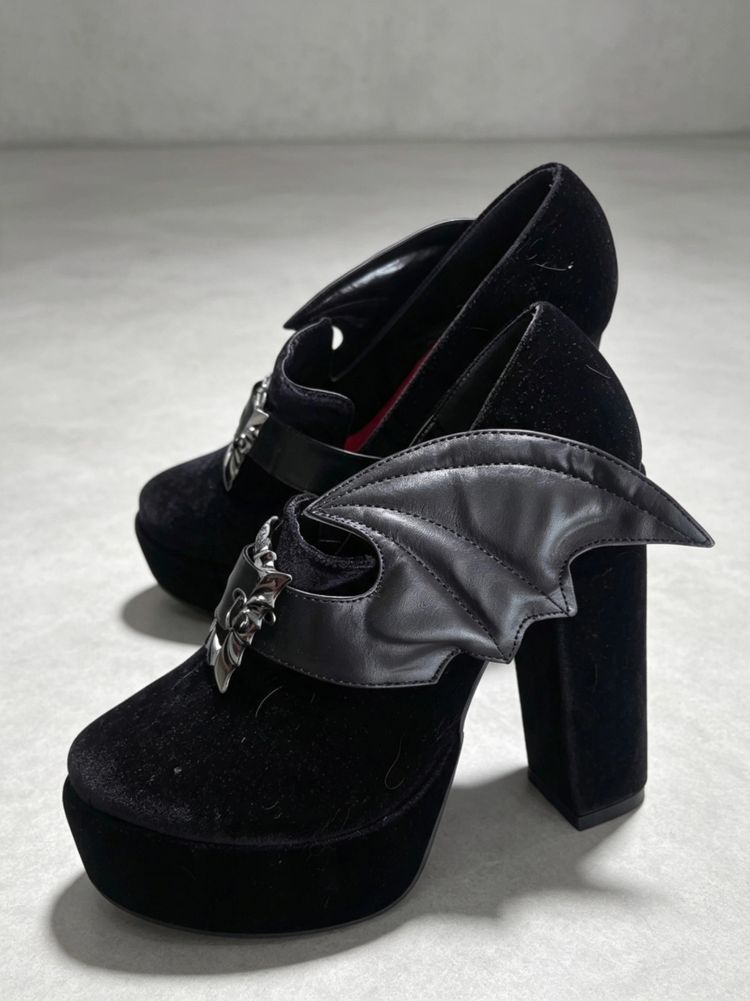 Iron Fist Black Platform High Heel Shoes With Wing Detail image 1