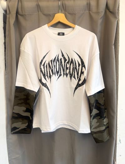 White Long Sleeve Shirt With Camo Sleeves