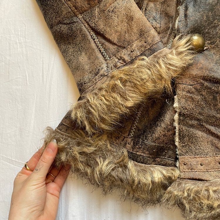 Gorgeous Y2K Brown Real Tree Faux Suede & Fur Trim Jacket imagen 5