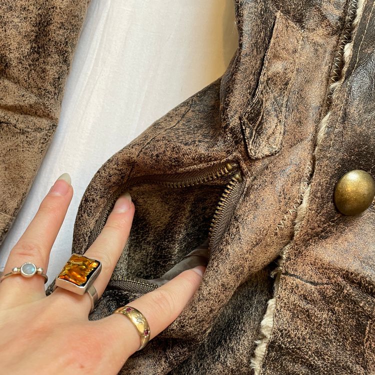 Gorgeous Y2K Brown Real Tree Faux Suede & Fur Trim Jacket imagen 8
