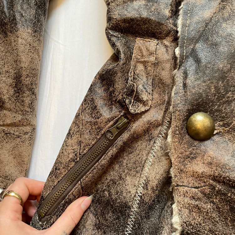 Gorgeous Y2K Brown Real Tree Faux Suede & Fur Trim Jacket imagen 7