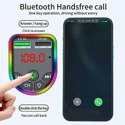 Bluetooth Car FM Transmitter 15W Fast Charger with 60° Adjustable Head | Dual USB + Type-C Output, Hands-Free Calling & RGB Atmosphere Light (TT6115) 3