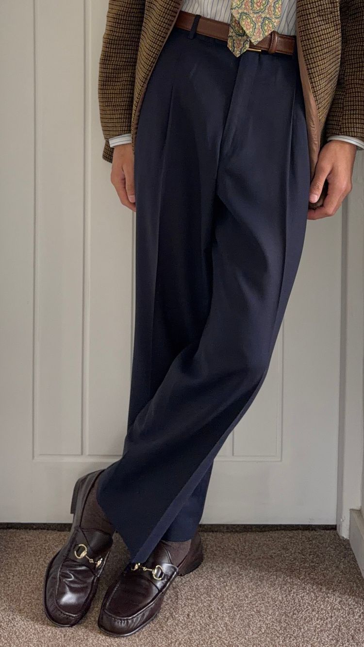 Dior 1980s Draped Pleated Wool Pants Navy - Size 34 Waist