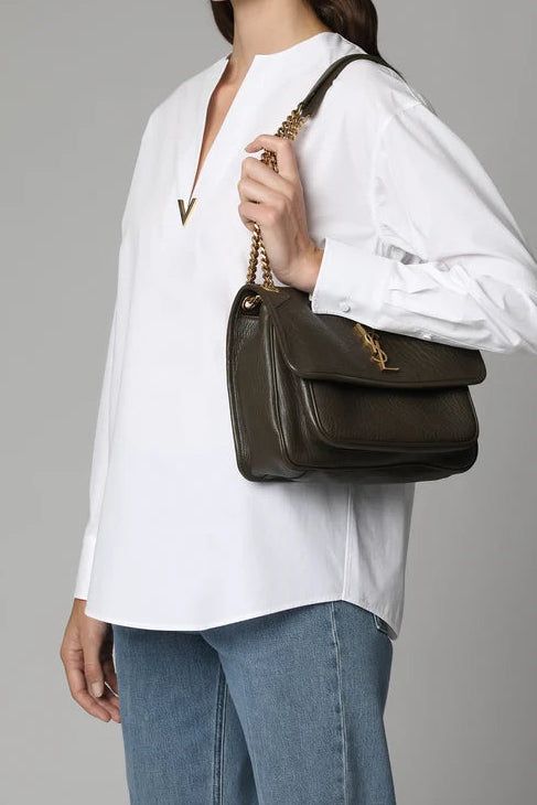 Saint Laurent Borsa Niki Medium Pelle di Agnello Martellata Light Musk — Pre-owned Autentica obraz 5