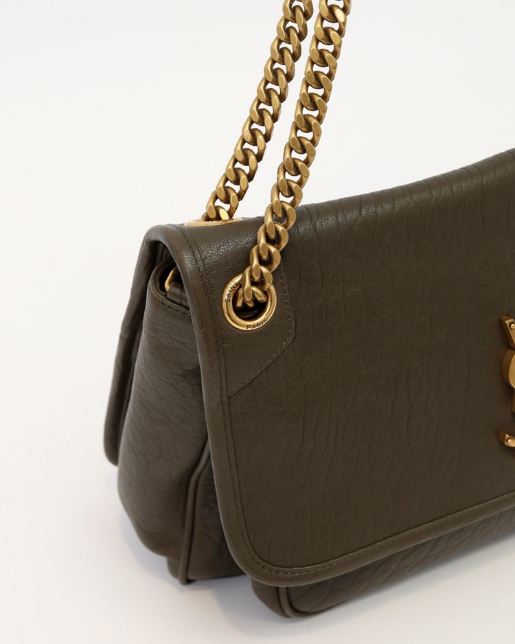 Saint Laurent Borsa Niki Medium Pelle di Agnello Martellata Light Musk — Pre-owned Autentica obraz 8