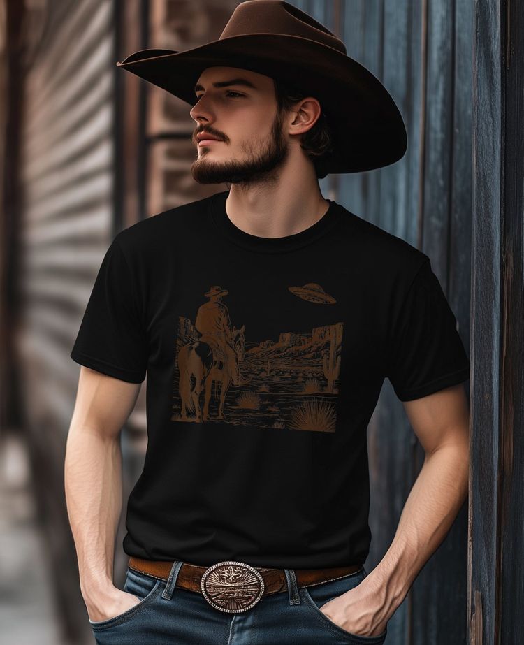 UFO Western T-Shirt - Alien Cowboy image 4