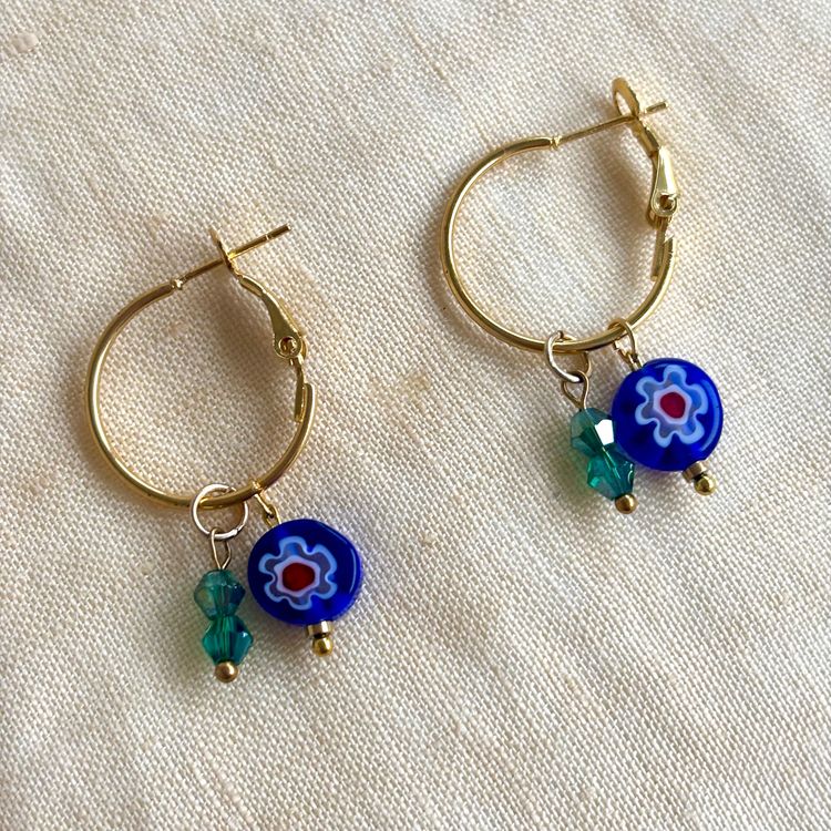 Other Gold Hoop Earrings With Blue And Green Bead Charms product image