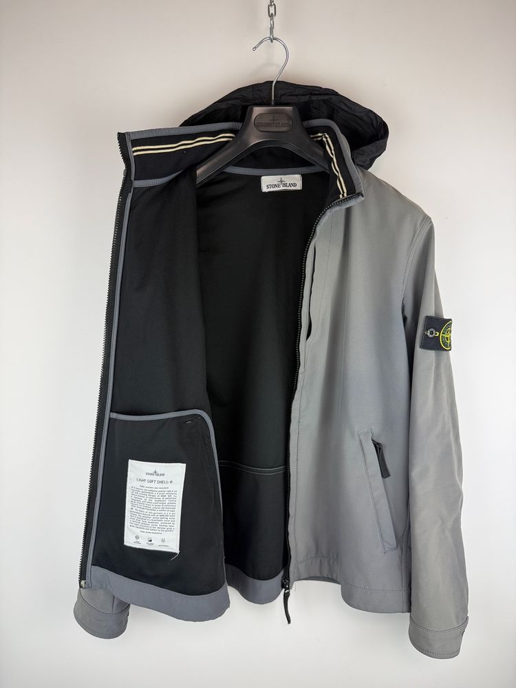Grey Stone Island Light Soft Shell-R jacket with zip and hood