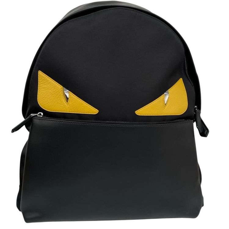 Immagine di Pre-Loved Fendi Black and Yellow Monster Bug Eyes Nylon/Leather Backpack 1