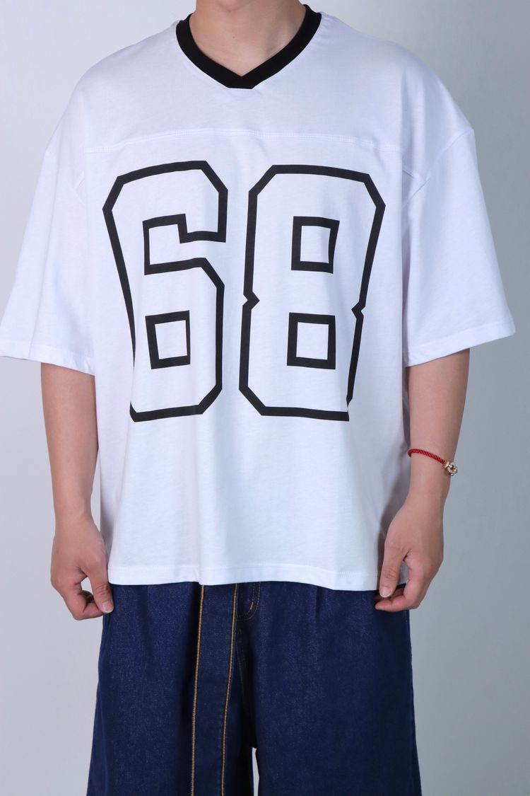 White Oversized T-Shirt With Number 68 Print
