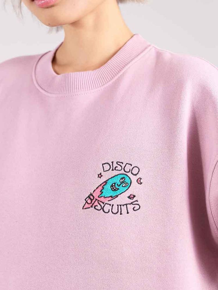 Immagine di Disco Trip Embroidered Sweatshirt, Organic Cotton, in Ash Pink 2