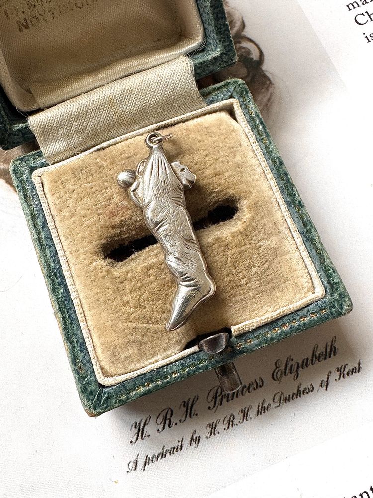 Victorian Vintage Sterling Silver Charm Christmas Stocking Full of Toys - Charms Pendant 925 2