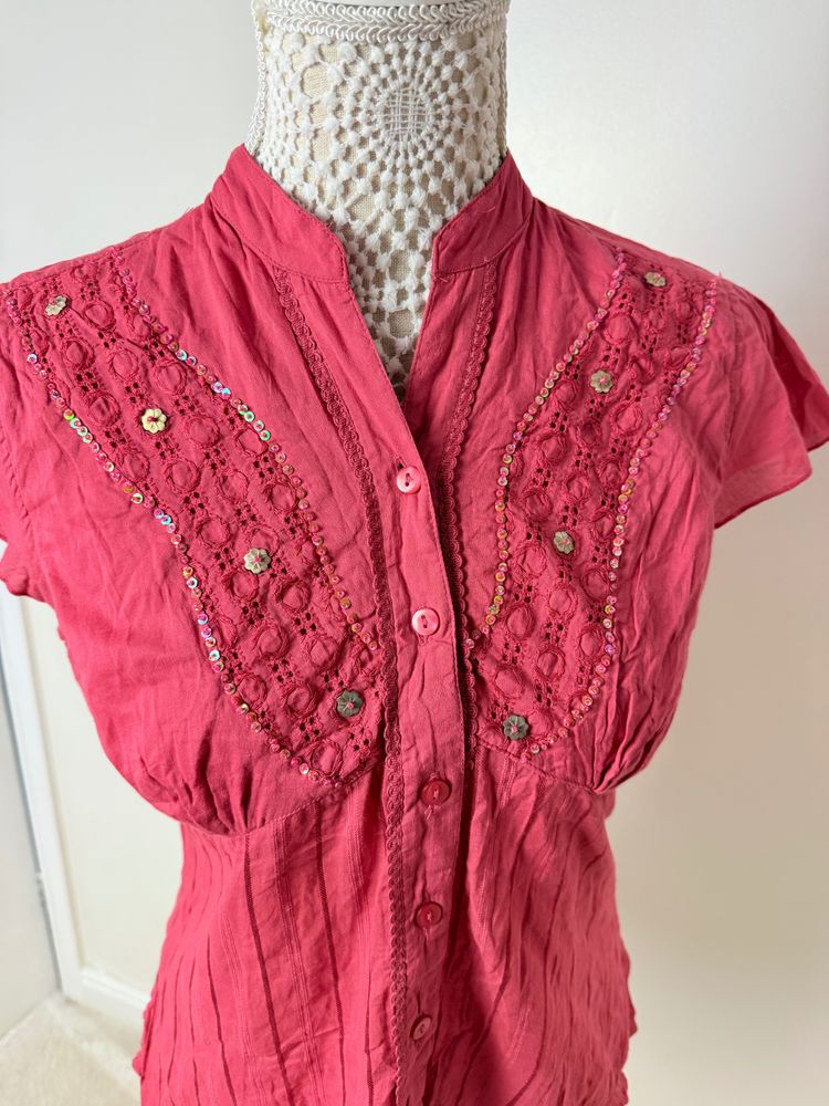 Just Elegance Pink Button-Up Blouse 2