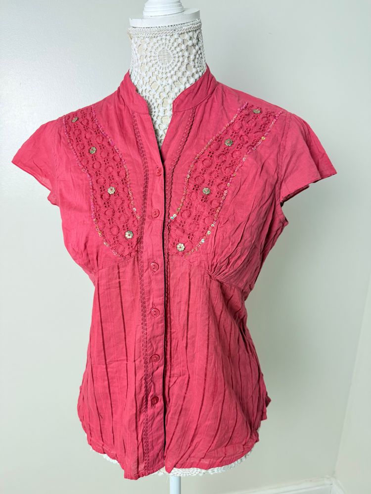 Just Elegance Pink Button-Up Blouse 7