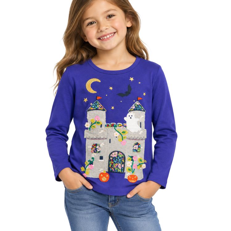 Girls Mini Boden Long Sleeve Halloween Print In Navy imagen 1