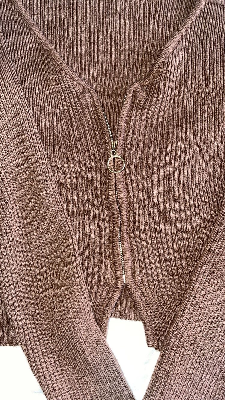 Other brown ribbed zip-up cardigan product image