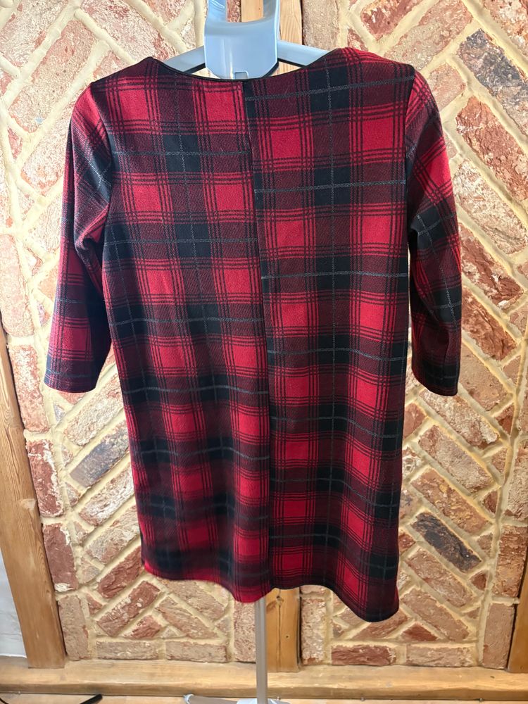 Primark Size 10 Red Black Tartan Check Shift Mini Dress Pockets 3/4 Sleeve grunge Xmas rock chic imagen 5