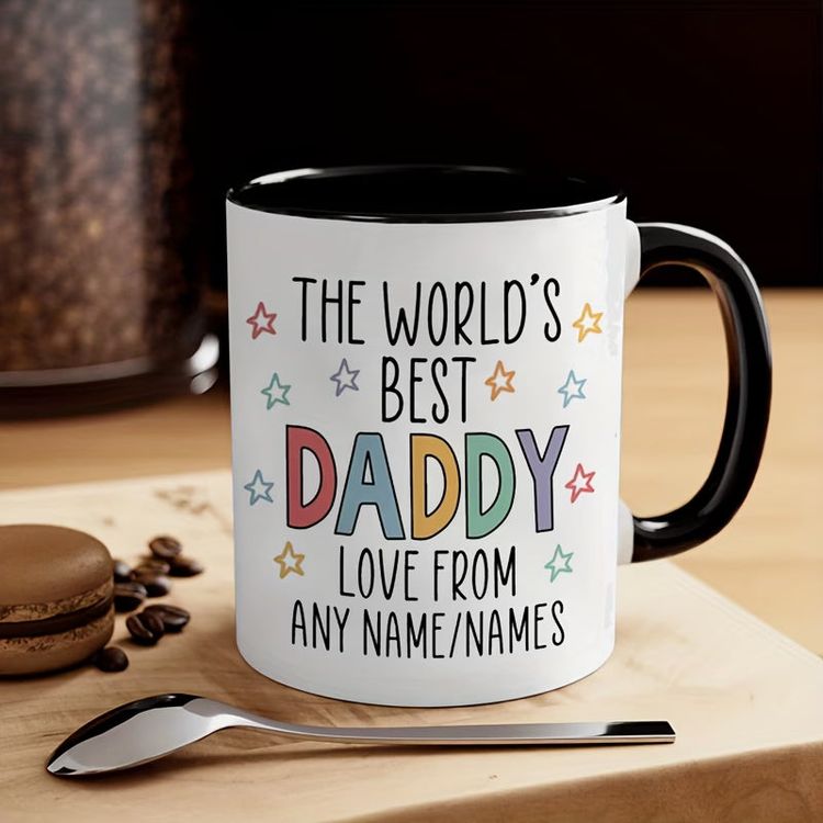 Personalized The World's Best Daddy Ceramic Coffee Mug – Custom Name Father's Day & Dad Appreciation Novelty Cup with Black Accent (M1134) image 5