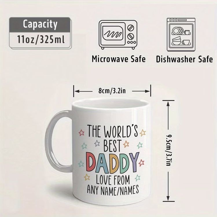 Personalized The World's Best Daddy Ceramic Coffee Mug – Custom Name Father's Day & Dad Appreciation Novelty Cup with Black Accent (M1134) image 6