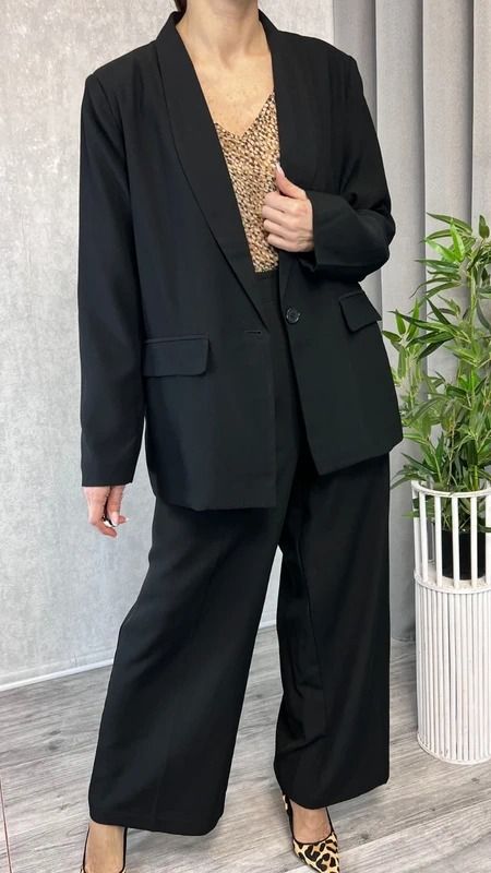 Set Elegancki żakiet czarny klasyczny prosty z kołnierzem rozmiar 44 16 plus size product image