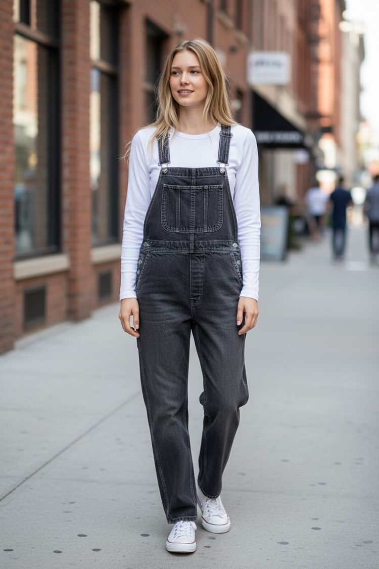 Black Denim Dungarees imagen 2