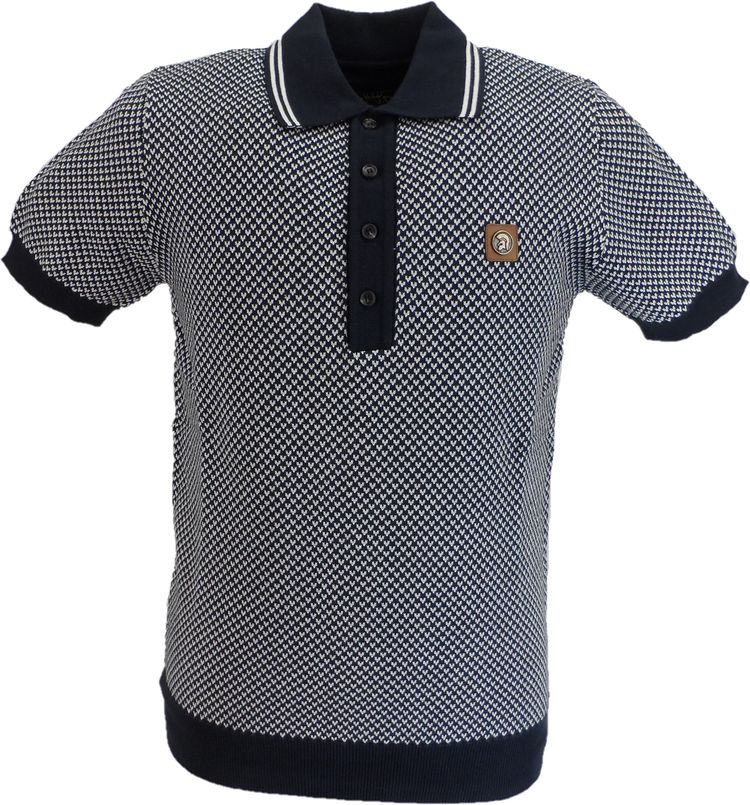 Polo Trojan Mens Navy Blue Pattern Fine Gauge Knitted Polo Shirt product image