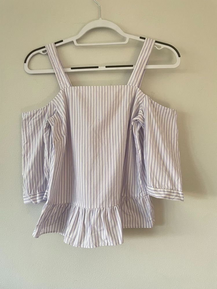 Miss Selfridge Striped Cold Shoulder Top