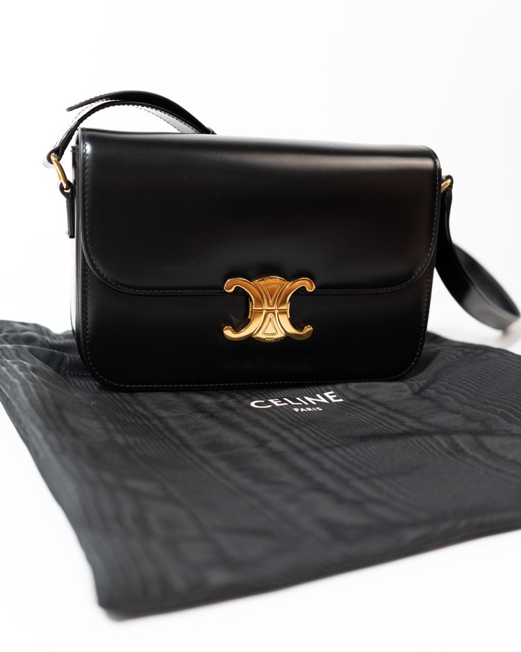 Celine Borsa Triomphe Classique Pelle di Vitello Lucida Nera — Pre-owned Autentica image 9