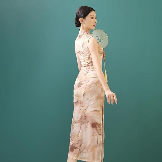 Sleeveless Long Dress With Marble Pattern image 4