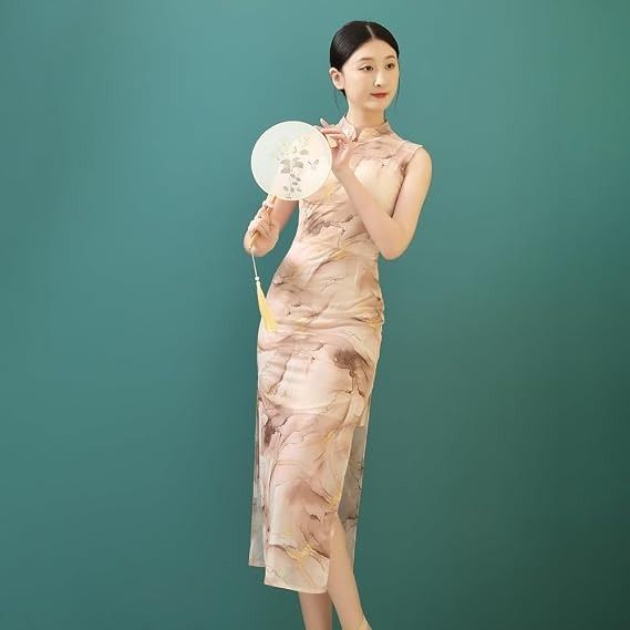 Sleeveless Long Dress With Marble Pattern image 2