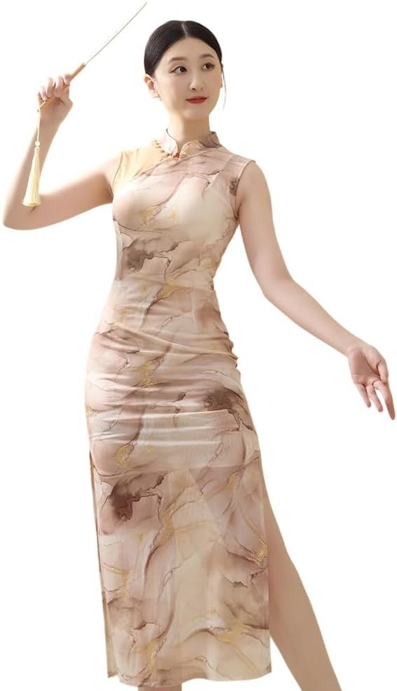 Sleeveless Long Dress With Marble Pattern image 1