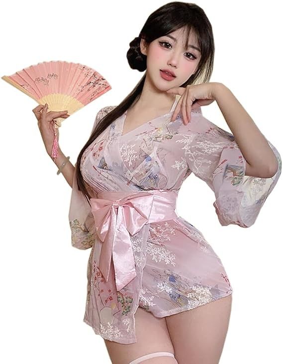 Pink Floral Lace Kimono Robe With Satin Bow Belt image 2