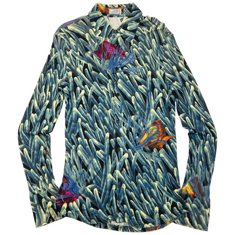 Vintage 90s Gianni Versace Coral Reef Fish Print Button Up Shirt Womens Size M obraz 1