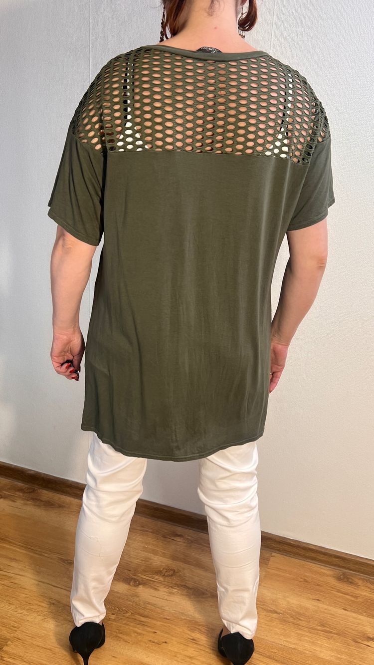 Olive Green Short Sleeve Tunic Top With Mesh Yoke  Bluzka khaki ażurowa Yours r.50 Plus Size imagen 3