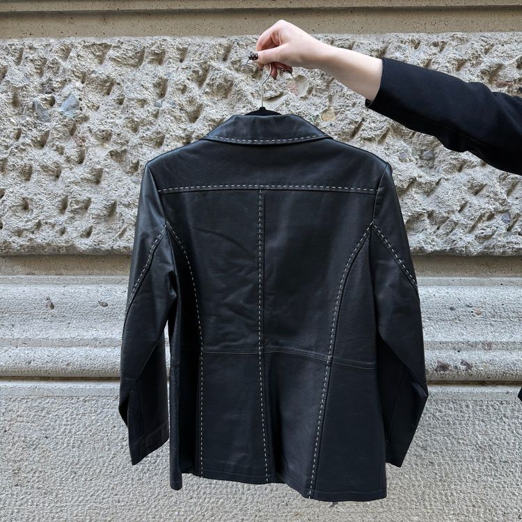 Black Leather Jacket W/ Contrast Stitching 3