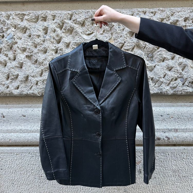 Black Leather Jacket W/ Contrast Stitching 4