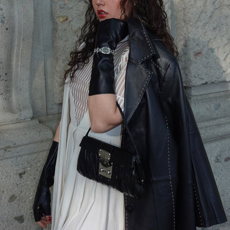 Black Leather Jacket W/ Contrast Stitching 5