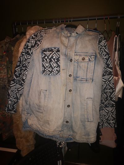 Denim Jacket With Patterned Sleeves