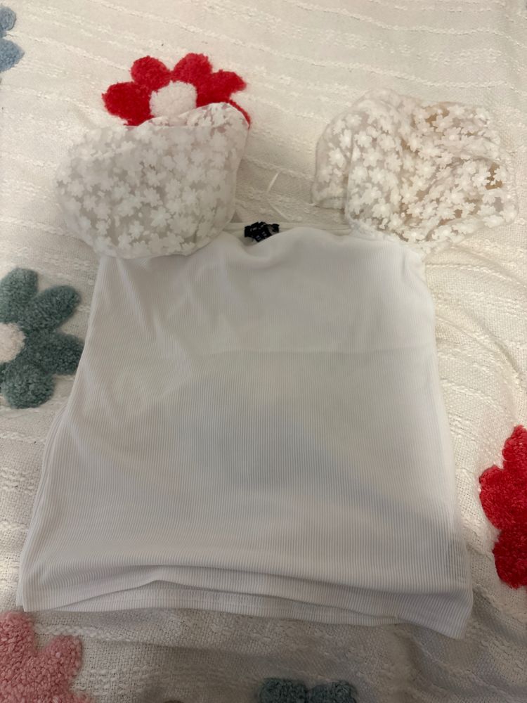 White Top With Floral Puff Sleeves